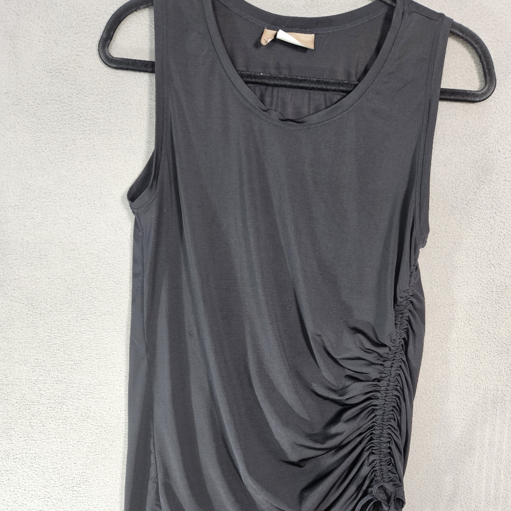 Athleta Athletic Womens Medium Tank Top Shirt Black Side Ruched Performance Crew